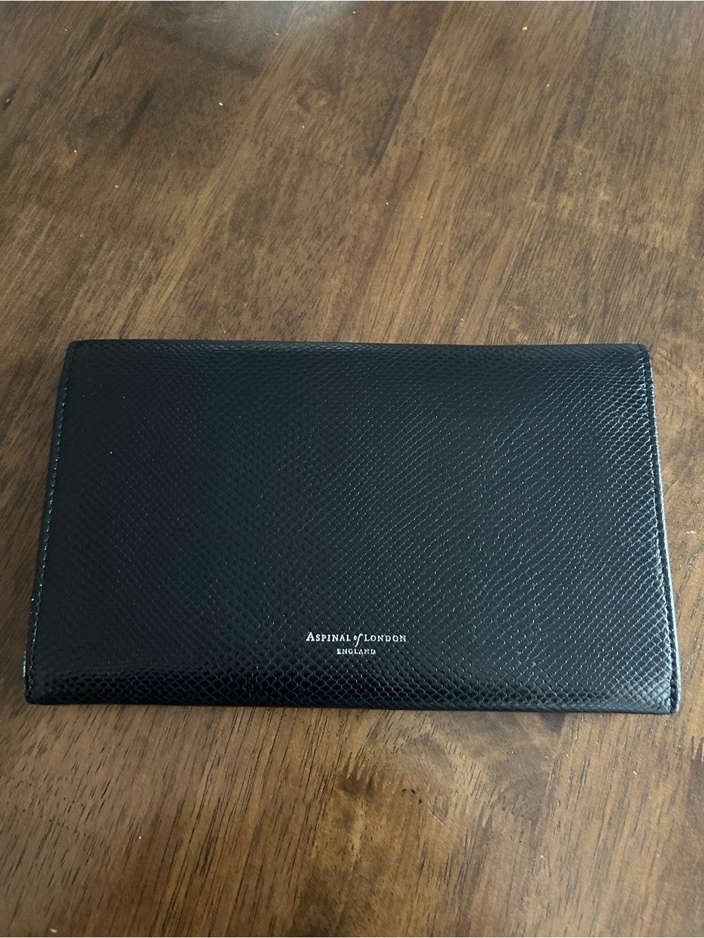 Deep Shine Black Croc Aspinal of London Travel Wallet